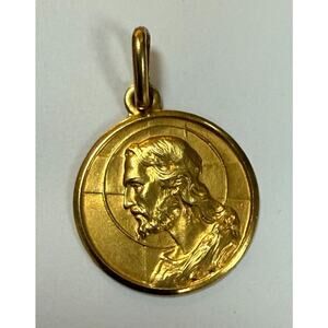 18K Yellow Gold Pendant Estate Jesus Christ Dio Ti Protegga Medal